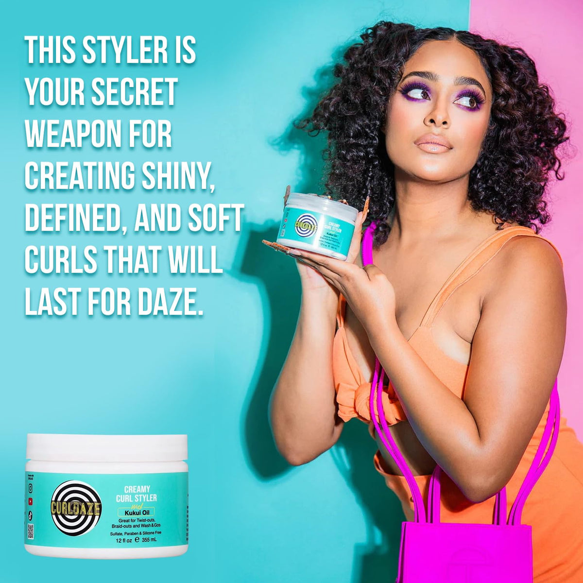 Hand scooping Curldaze cream demonstrating easy application and slip