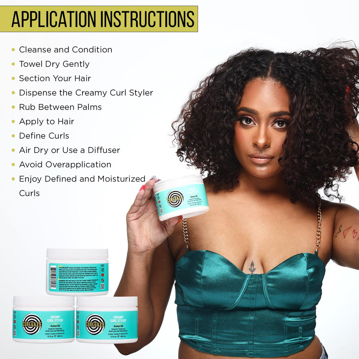 Curldaze ingredients label listing kukui oil and vitamins for nourishment