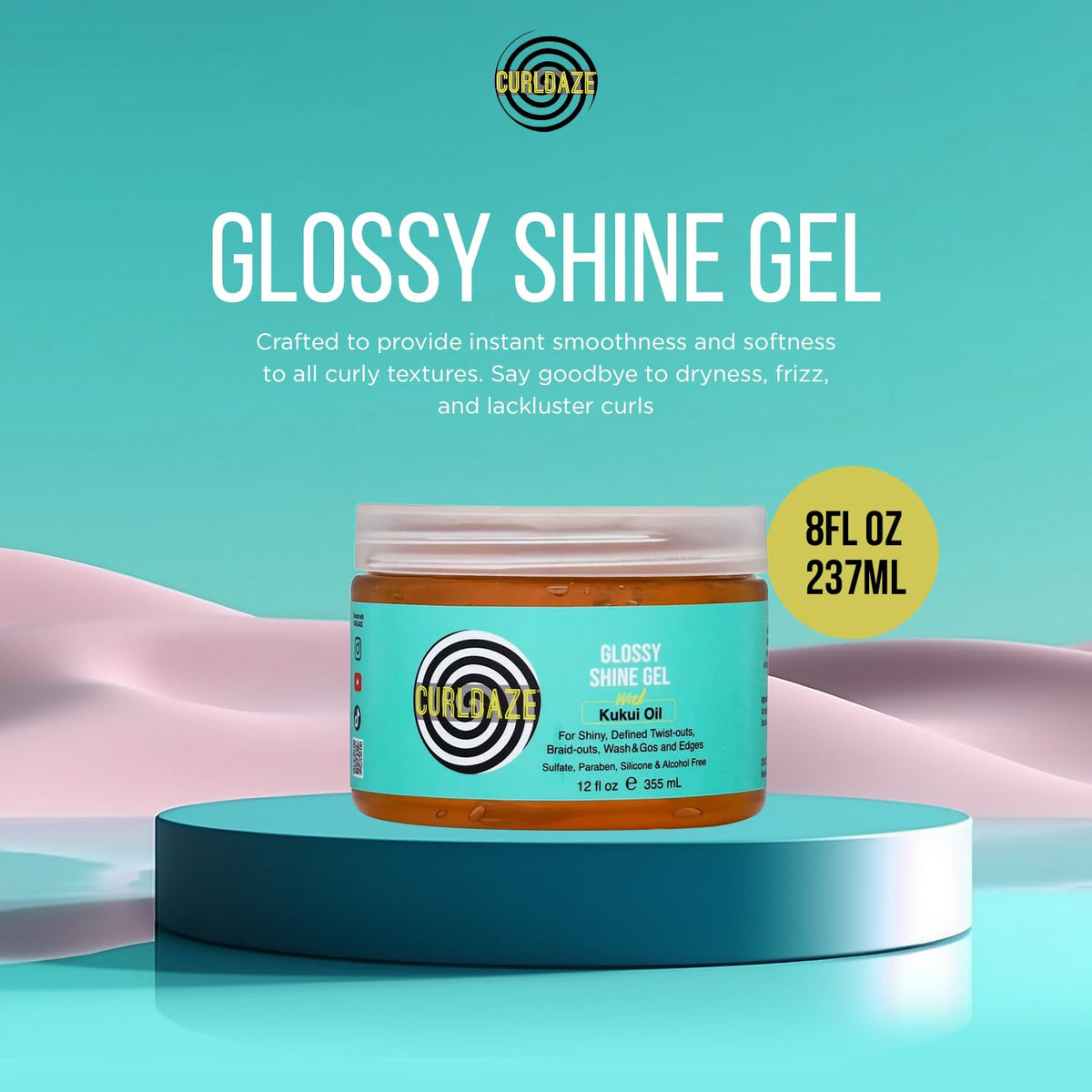 Curldaze gel texture close-up with kukui oil sheen for smooth definition
