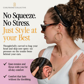 Curlfriend Collective headband on model demonstrating comfort and flattering fit