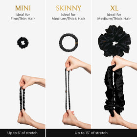 Curlfriend Collective scrunchies arranged on vanity to show everyday styling versatility