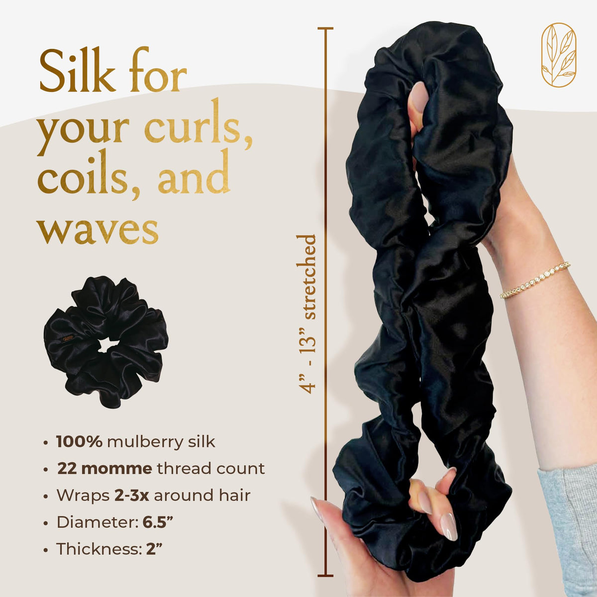 Curlfriend Collective scrunchie worn in curly bun demonstrating gentle secure hold
