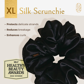 Curlfriend Collective close-up of 22-momme silk texture showing smooth, anti-frizz benefit