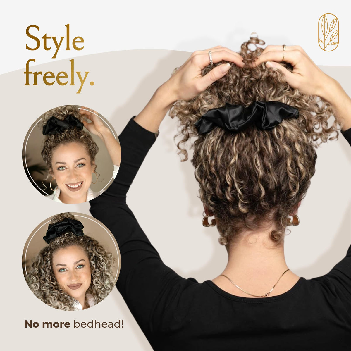 Curlfriend Collective scrunchie beside coin illustrating oversized scale and coverage