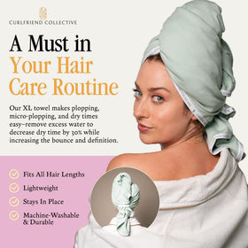 Curlfriend Collective XL wrapped on long curly hair demonstrating secure no-slip hold