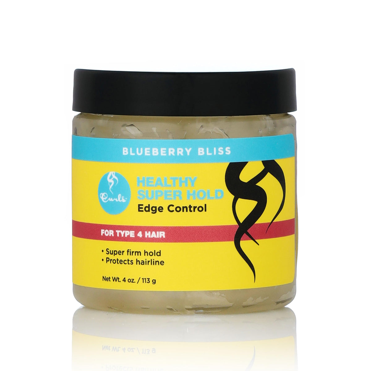 Curls Blueberry Bliss front packaging showing jar and label, highlighting hold