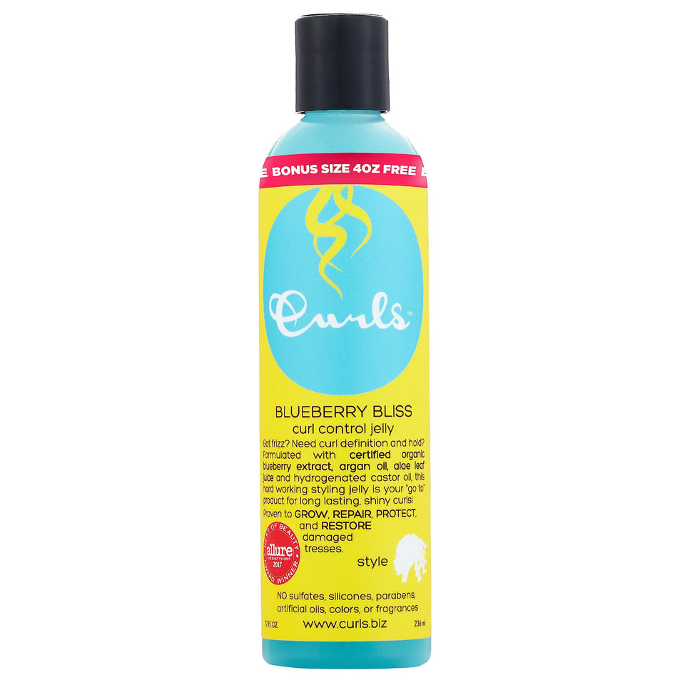 Curls blueberry bliss front packaging showing jar and branding for easy identification
