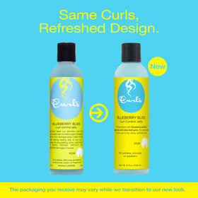 Curls Blueberry Bliss open jar texture highlighting smooth jelly for easy styling