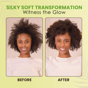 Curls & Naturals before and after image showing elongated curl pattern and improved manageability