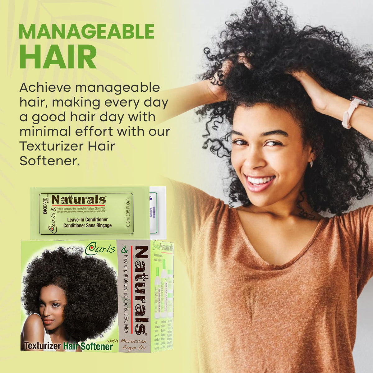 Curls & Naturals application image showing hands applying cream for controlled styling