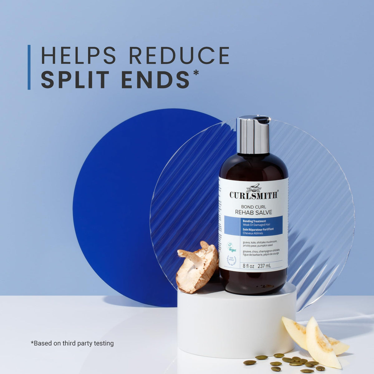 CURLSMITH treated shiny curls after use showing improved smoothness and sheen