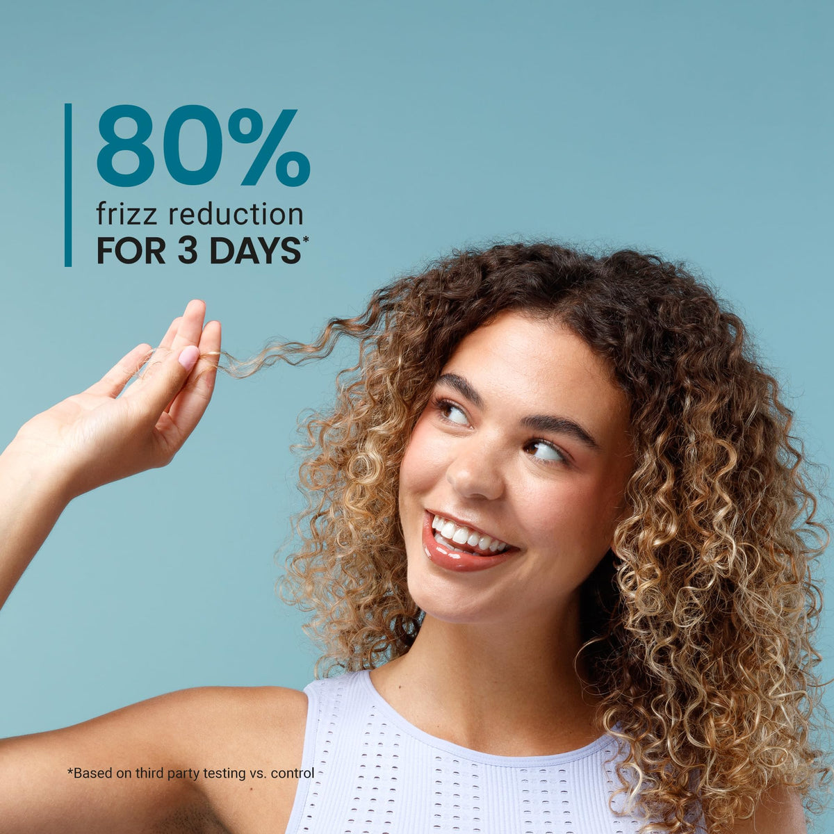 CURLSMITH styled curls after diffusing showing bounce and long-lasting shape