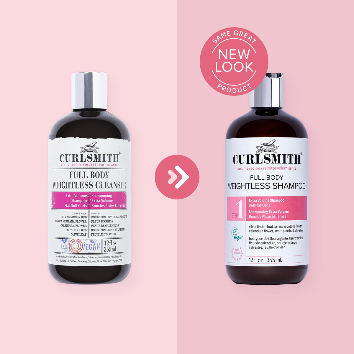 CURLSMITH before and after curls showing increased volume and bounce