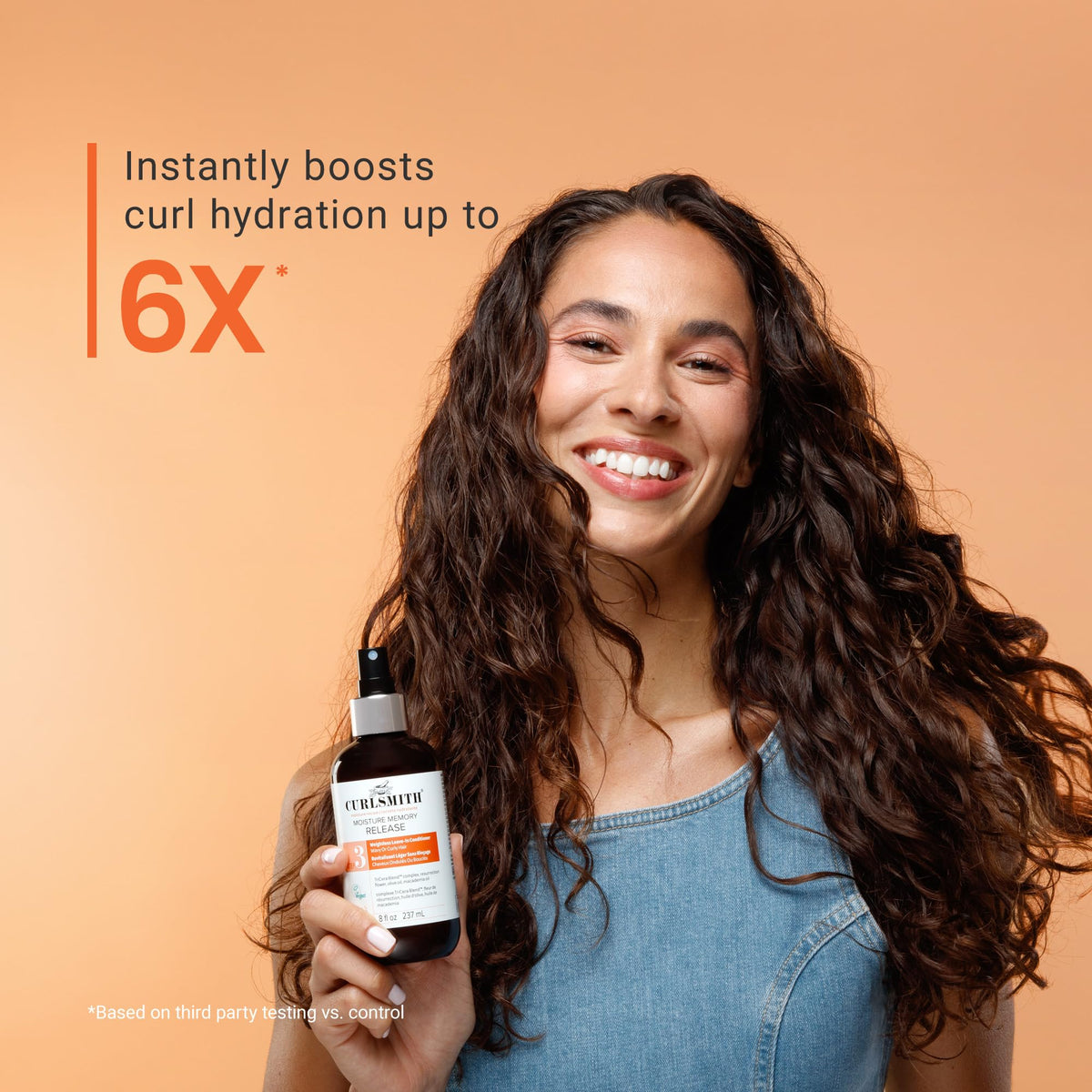 CURLSMITH before and after images showing reduced frizz