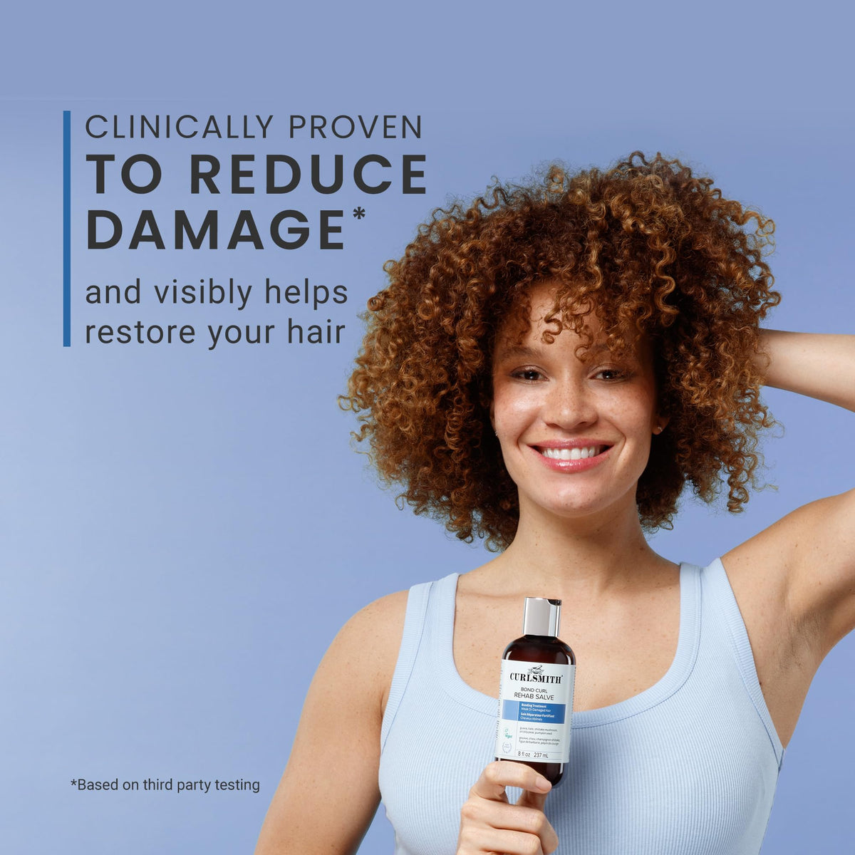 CURLSMITH application on damp curls demonstrating pre-shampoo use for improved manageability
