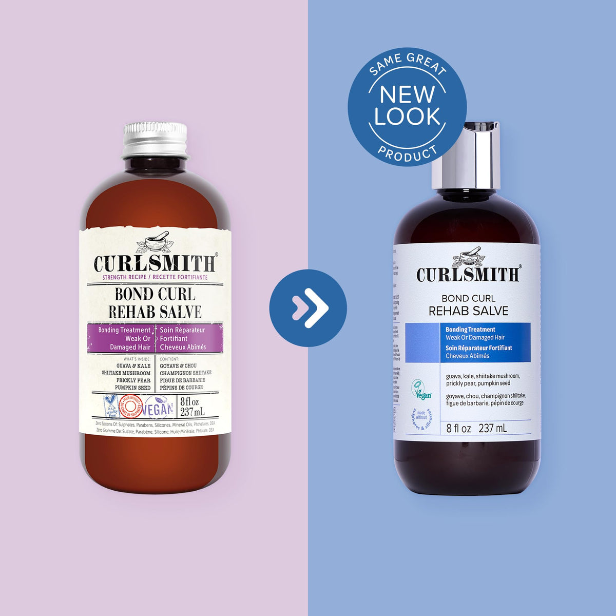 CURLSMITH before and after hair strand comparison showing visible reduction in split ends