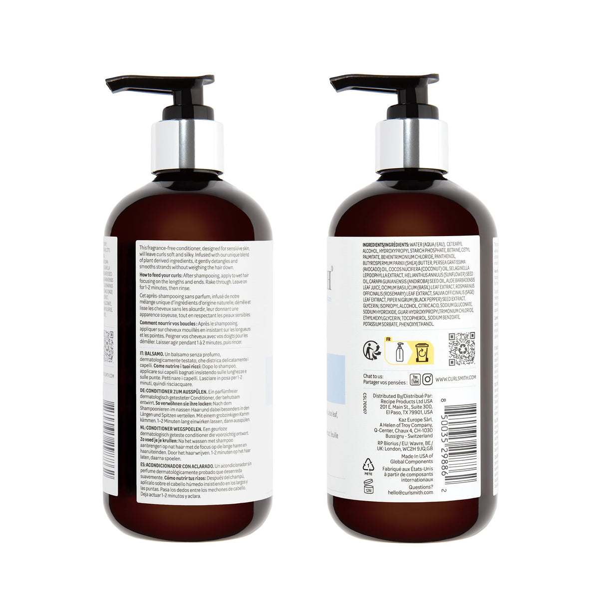 CURLSMITH conditioner paired with matching shampoo for a fragrance-free routine benefit