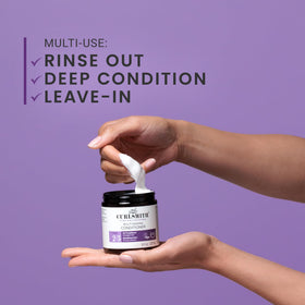 CURLSMITH jar next to timer for deep conditioning treatment benefit
