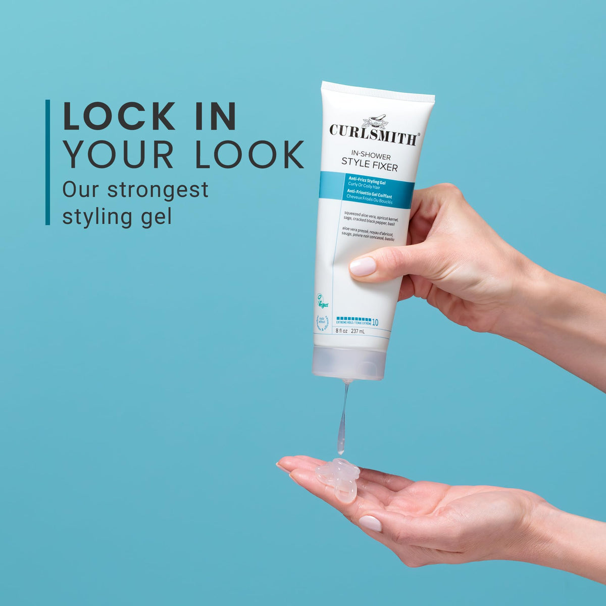 CURLSMITH diffusing curly hair in lifestyle scene showing defined bounce