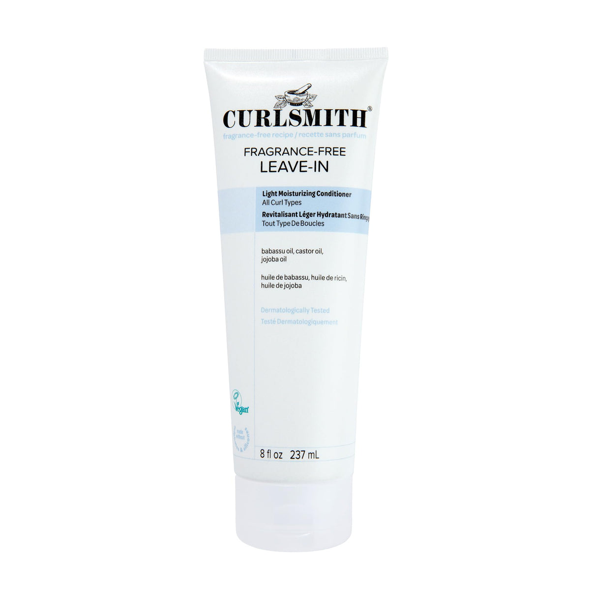 CURLSMITH front packaging shows fragrance-free label and benefits for clarity