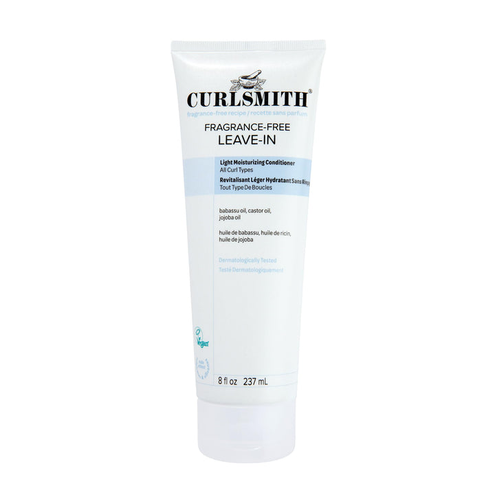 CURLSMITH front packaging shows fragrance-free label and benefits for clarity