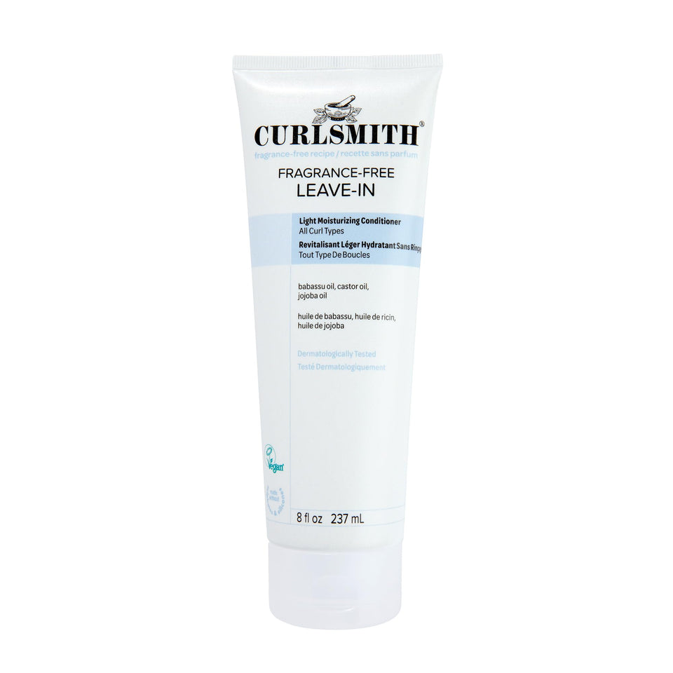CURLSMITH front packaging shows fragrance-free label and benefits for clarity