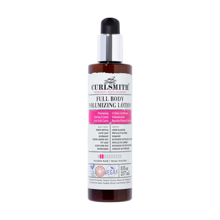 CURLSMITH front packaging showing volumizing lotion and size benefit
