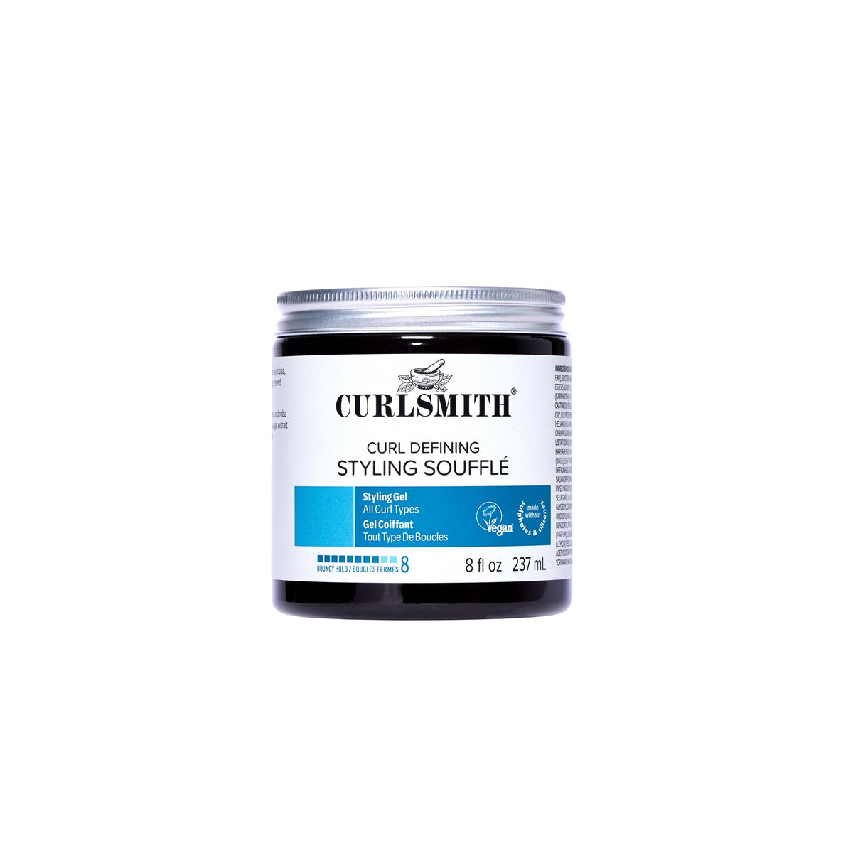 CURLSMITH front jar showing label and benefits for styling