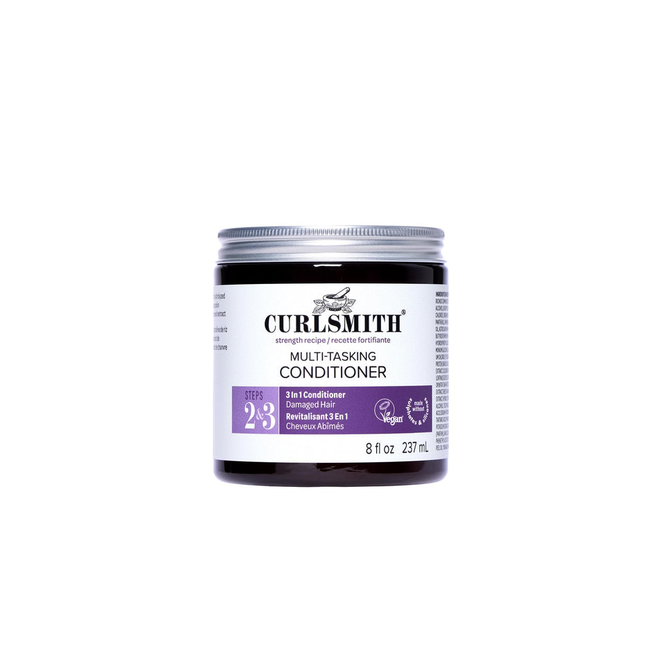CURLSMITH front view of 8 oz bottle showing product packaging and brand benefit