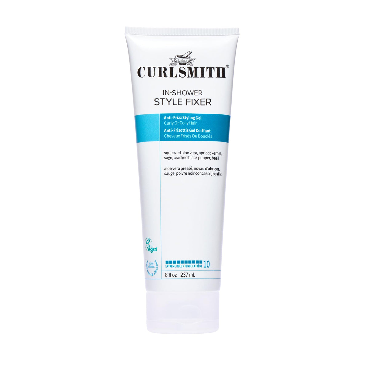 CURLSMITH front packaging showing strong-hold gel benefits and branding
