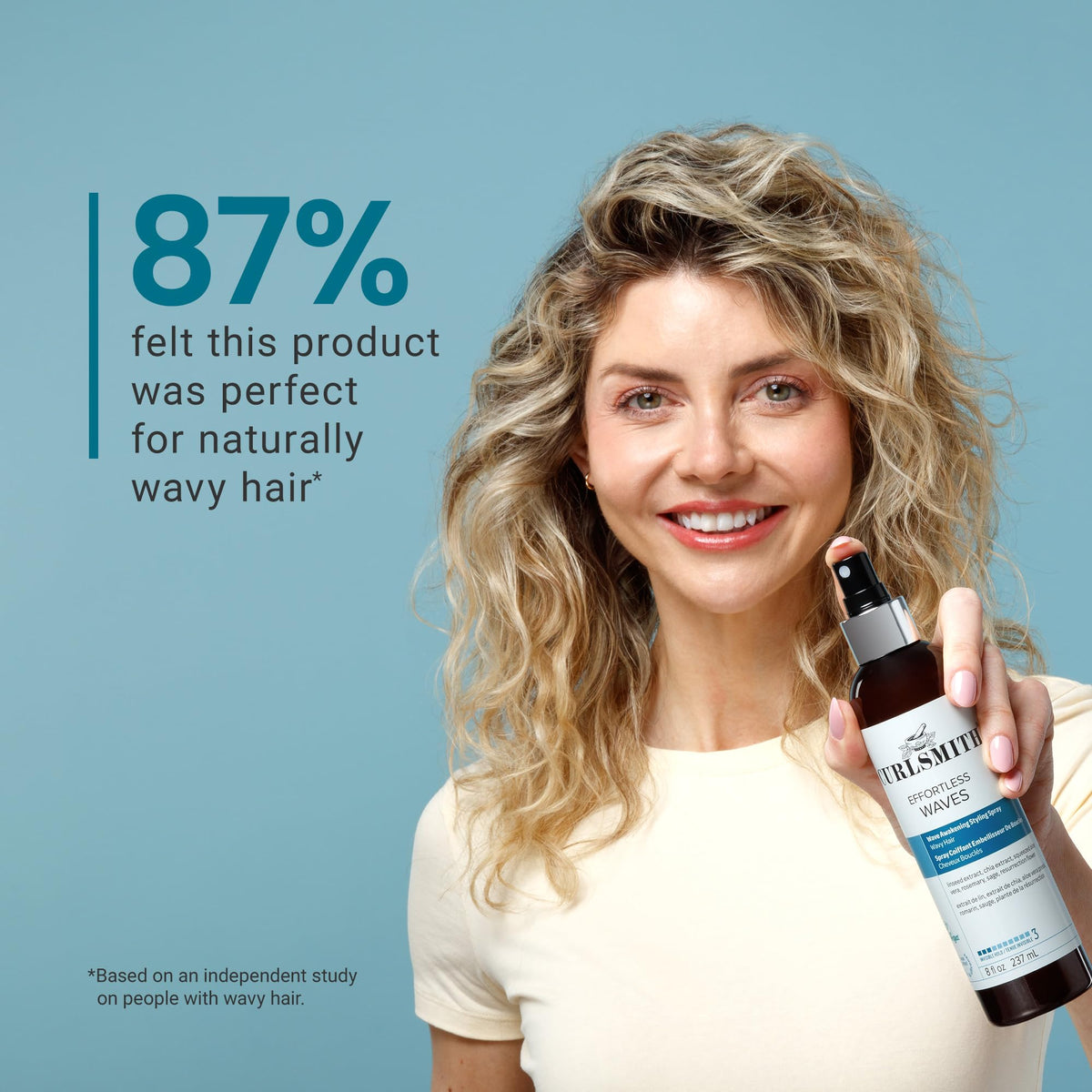 CURLSMITH ingredient label close-up highlighting vegan, sulfate-free benefits