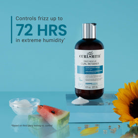 CURLSMITH tri-oil ingredients displayed to show shine and protection