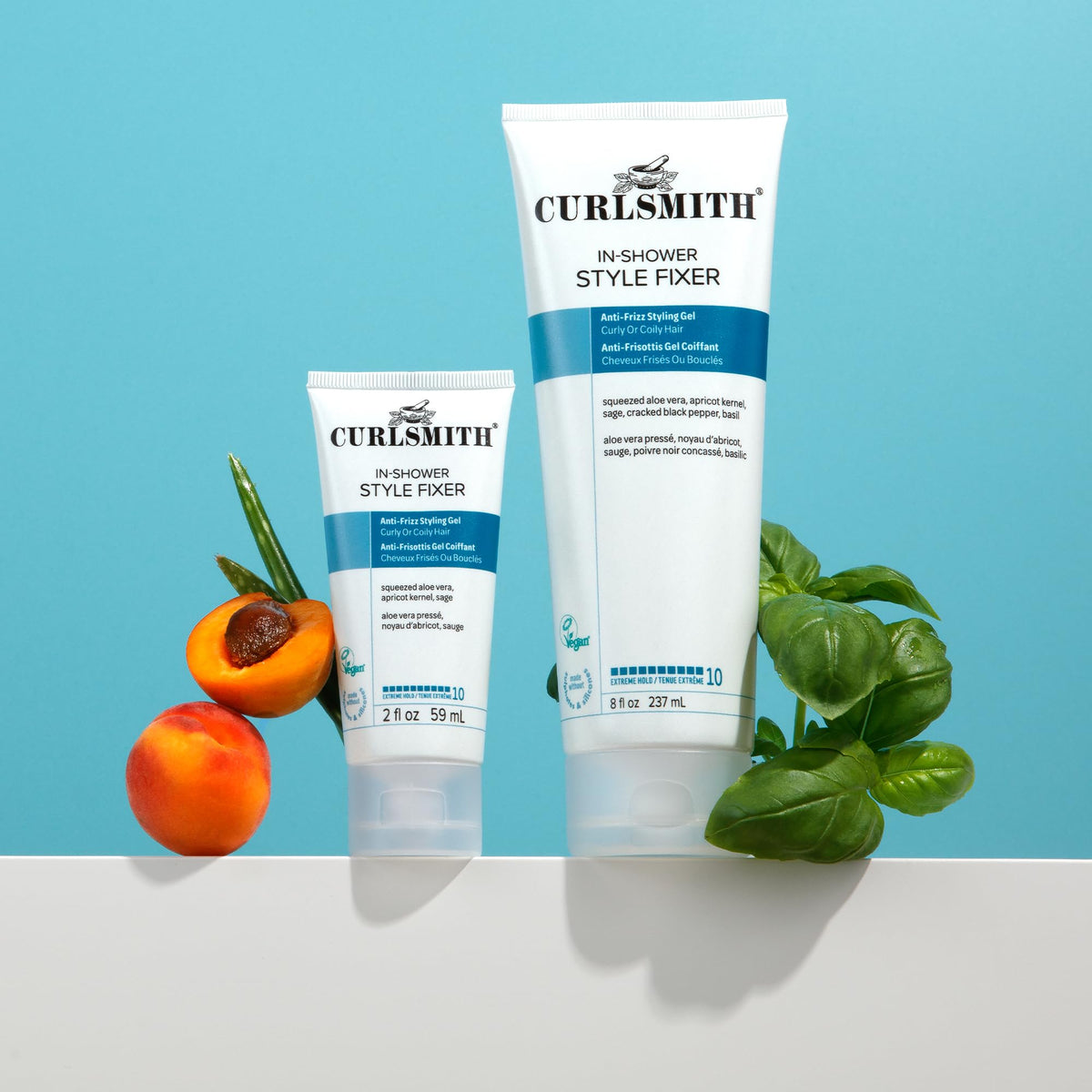 CURLSMITH product on bathroom shelf in lifestyle setting suggesting daily use