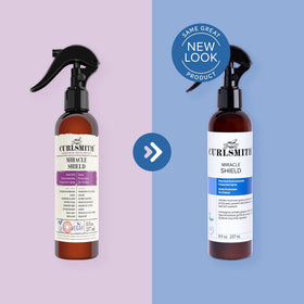 CURLSMITH Miracle Shield being applied to curly hair to reduce frizz and heat stress