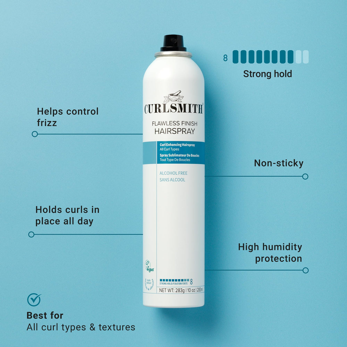CURLSMITH mist close-up spraying evenly for lightweight, flexible hold