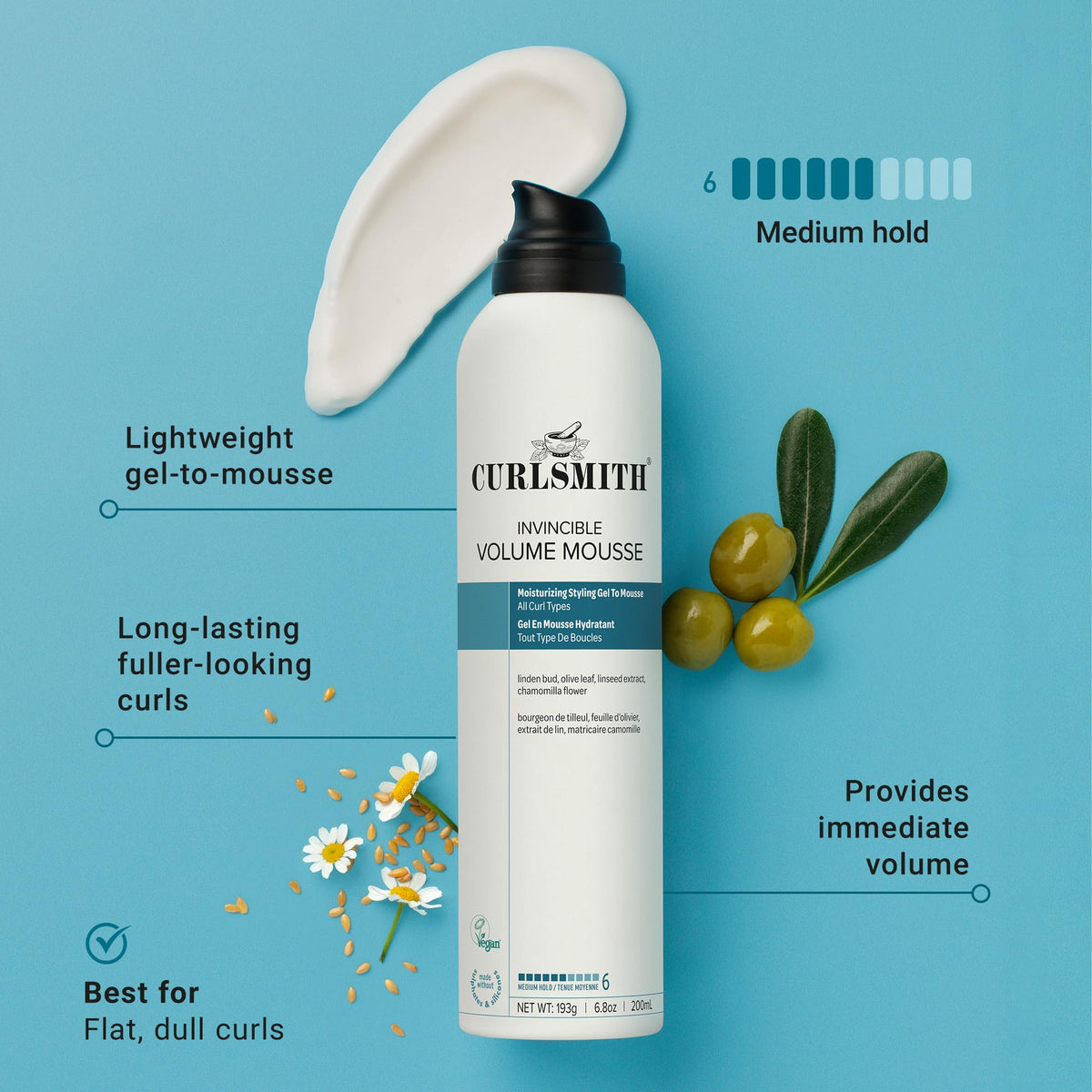 CURLSMITH close-up of mousse foam texture delivering lightweight hold
