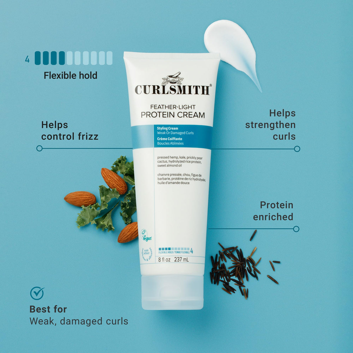 CURLSMITH cream texture close-up highlighting lightweight spreadability