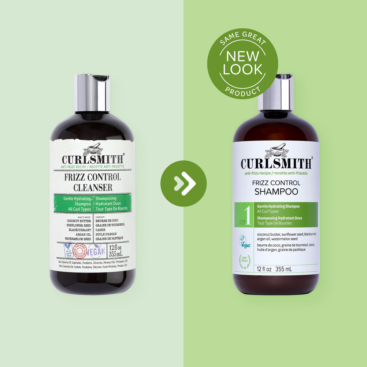 CURLSMITH shampoo bottle in hand to show size and easy dispensing benefit
