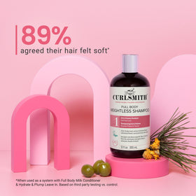 CURLSMITH shampoo paired with leave-in conditioner for system results