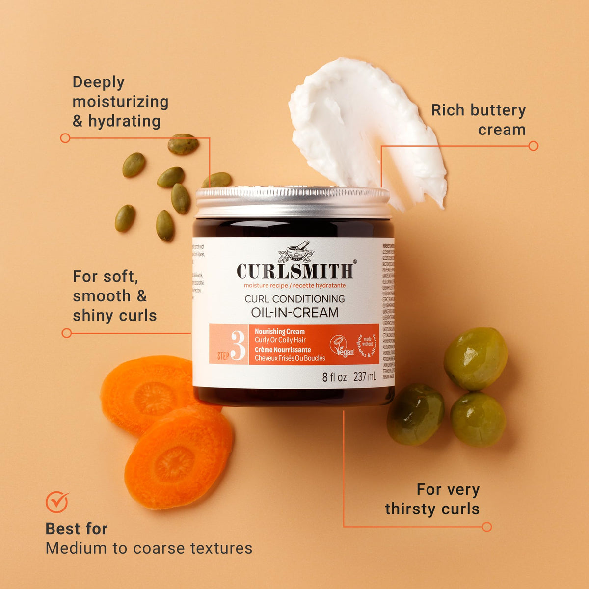 CURLSMITH rich oil-in-cream texture close-up displaying nourishing consistency