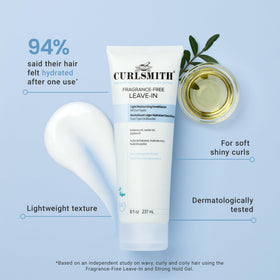 CURLSMITH cream texture close-up illustrating lightweight absorption and sheen