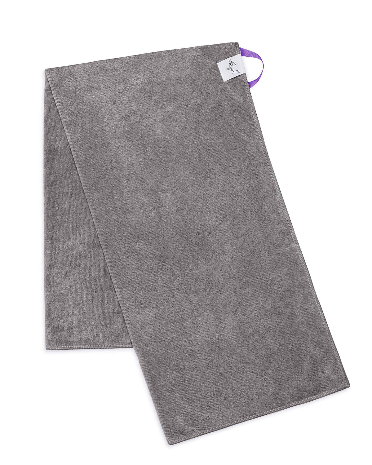Curly Girl towel beside a hand showing size for full-length curl coverage and convenience