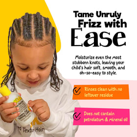 CurlyKids applying lotion to damp hair for hydrated, defined curls