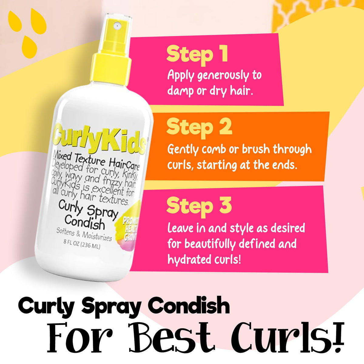 CurlyKids before and after comparison highlighting softer, defined, less-frizzy curls