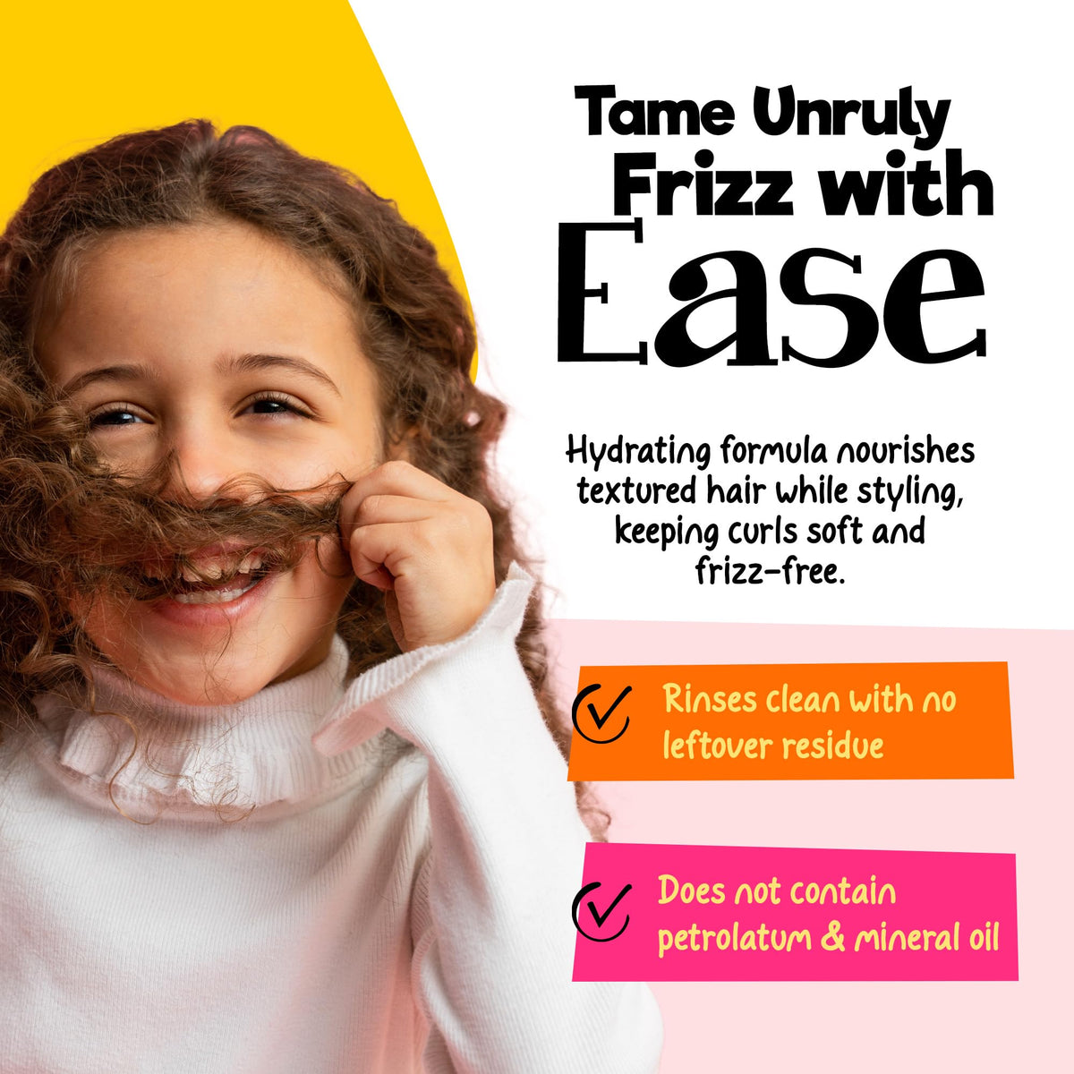 Before-and-after curls using CurlyKids showing reduced frizz and enhanced bounce