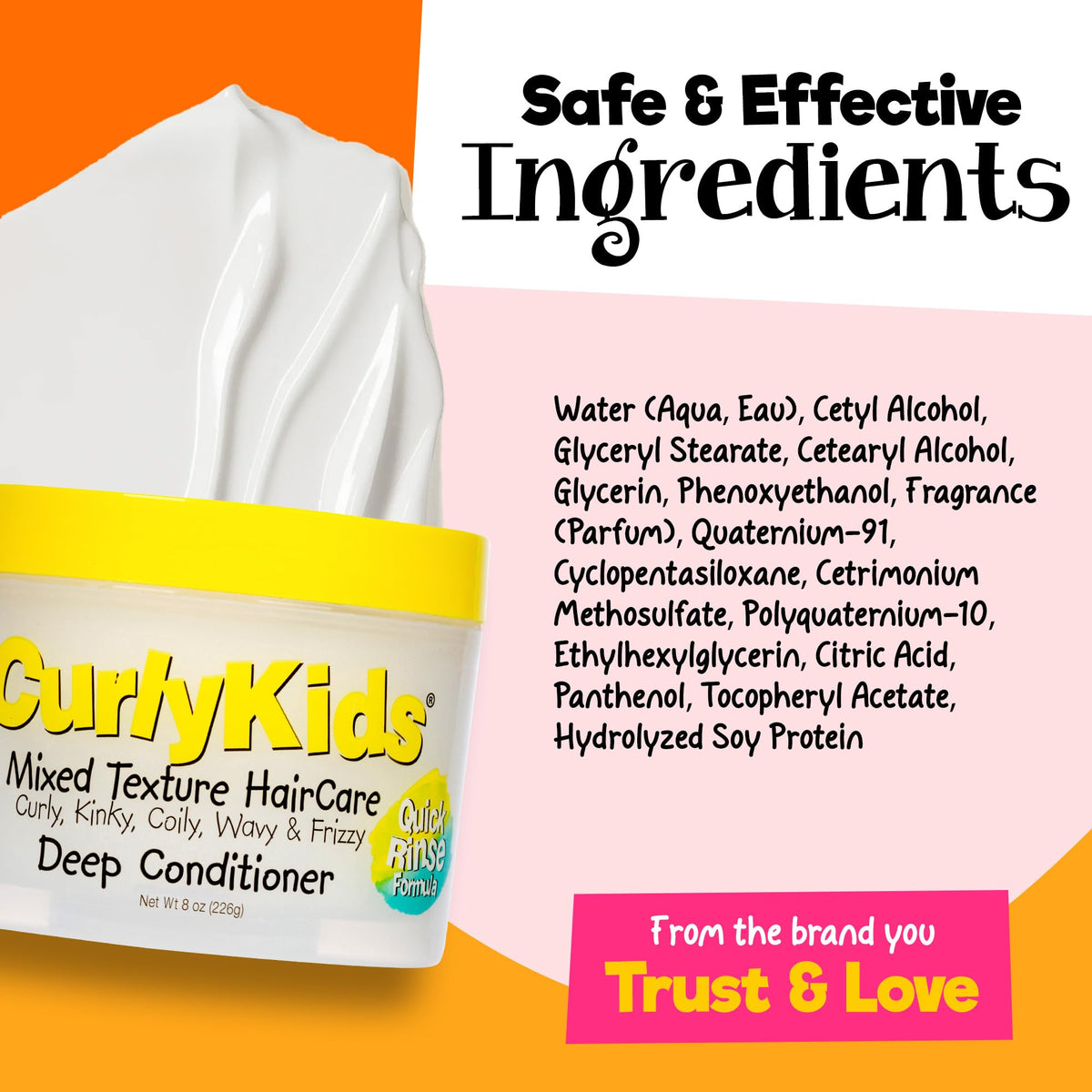 CurlyKids closeup on hair showing lightweight sheen without residue