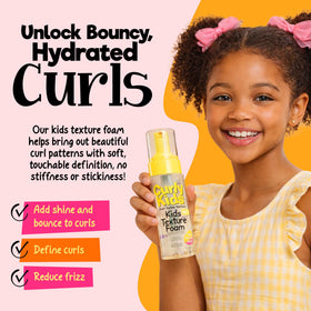 CurlyKids foam texture on palm demonstrating lightweight, airy mousse benefit