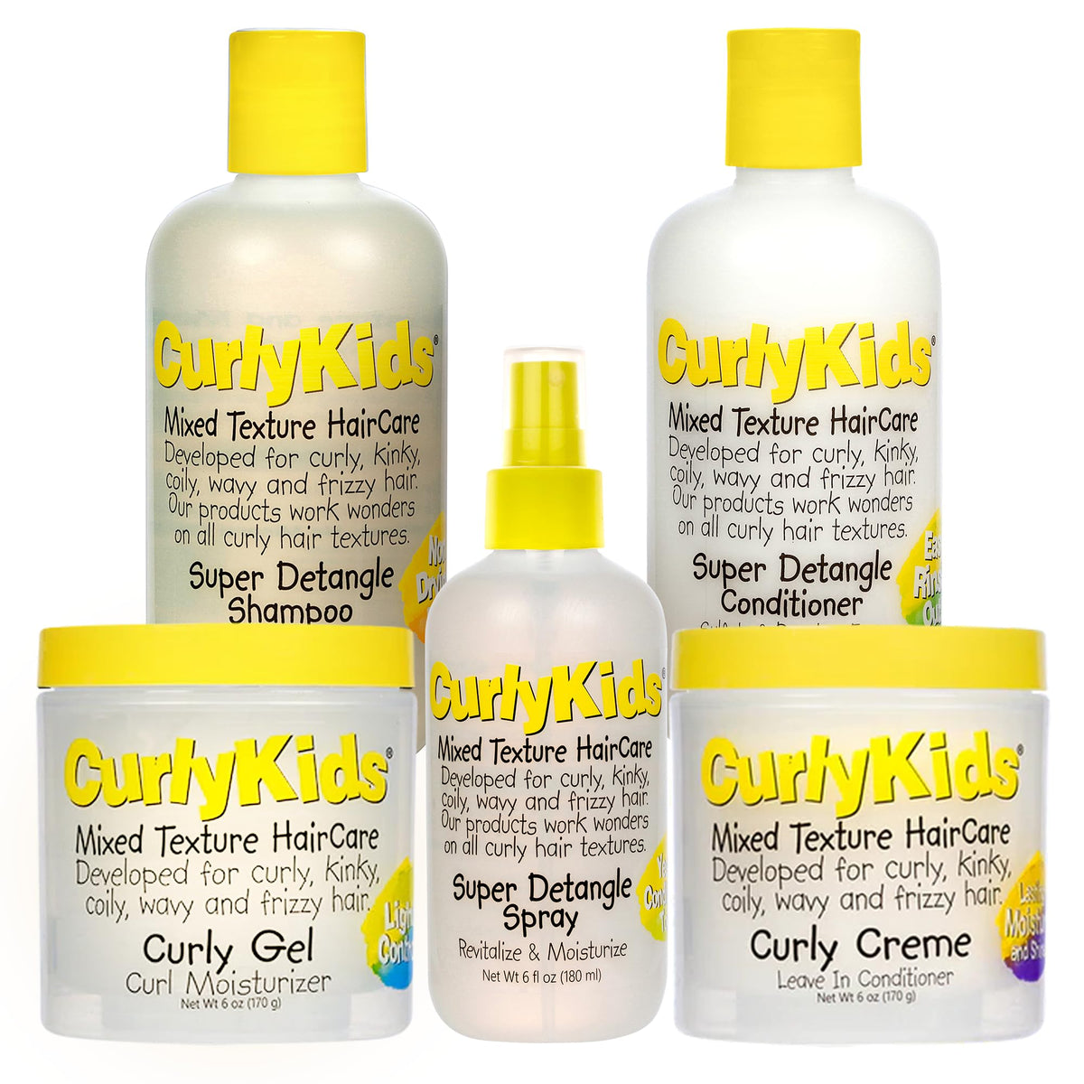 CurlyKids front bundle display showing all products and easy routine benefits