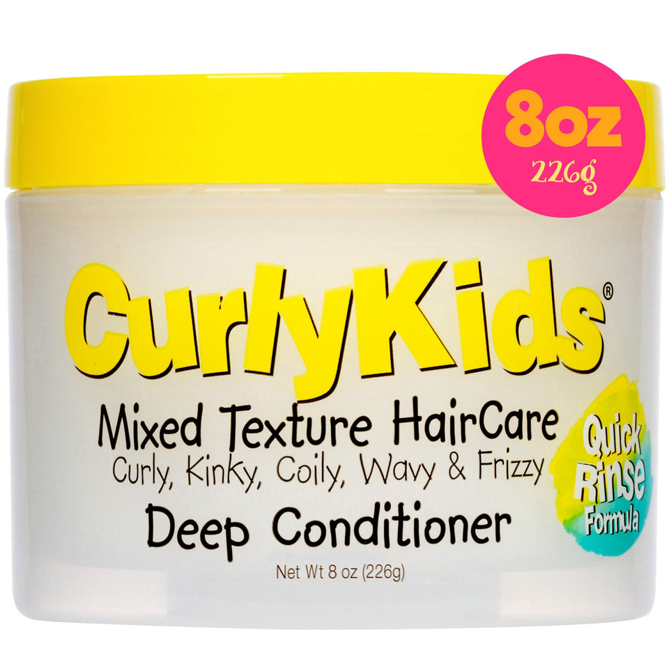 CurlyKids front label on 8oz bottle showing kid-friendly design and clarity