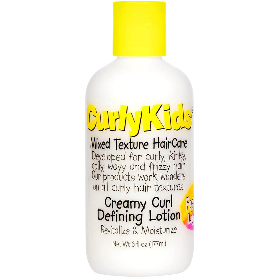 CurlyKids front packaging showing 6oz bottle and brand clarity benefit